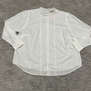 LOFT Plus Shirt Womens 22 White Embroidered Eyelet Long Sleeve Blouse Top